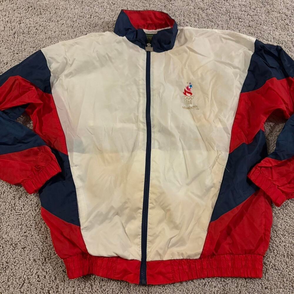 Vintage USA Olympic Games Jacket Mens L Red White Blue Atlanta 1996 90s
